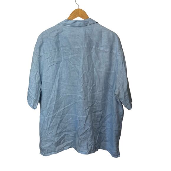 Bruno Pure Linen Mens Shirt Button Up Light Blue Chest Pocket Casual Size 2XLB‎ - Picture 3 of 5